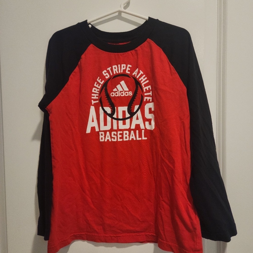 Adidas kid's Red Black‎ Long Sleeve Three Stripe Athlete Baseball Graphic Tee 6